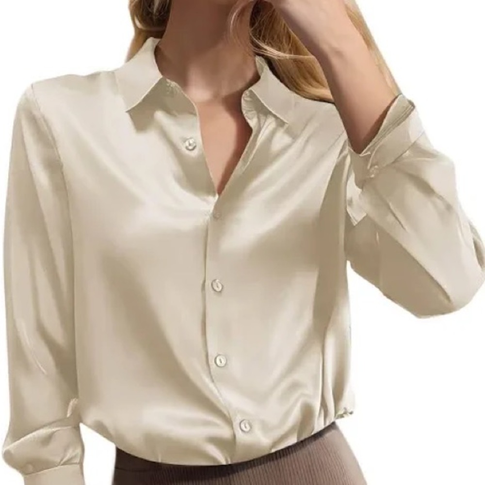 Babaton Satin Button-Up Blouse Size L